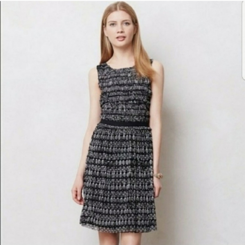 Anthropologie Postmark Floral Mesh Dress Black White Size XS